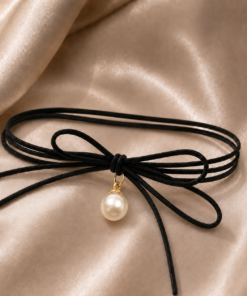 choker corbatero con dije perla dorado