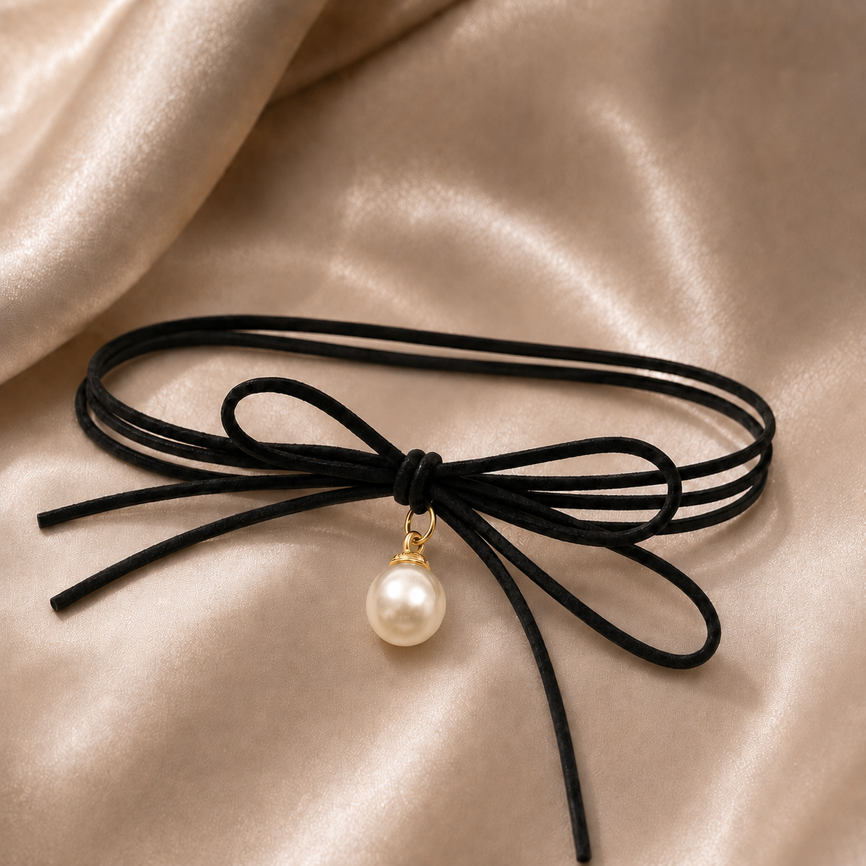 choker corbatero con dije perla dorado