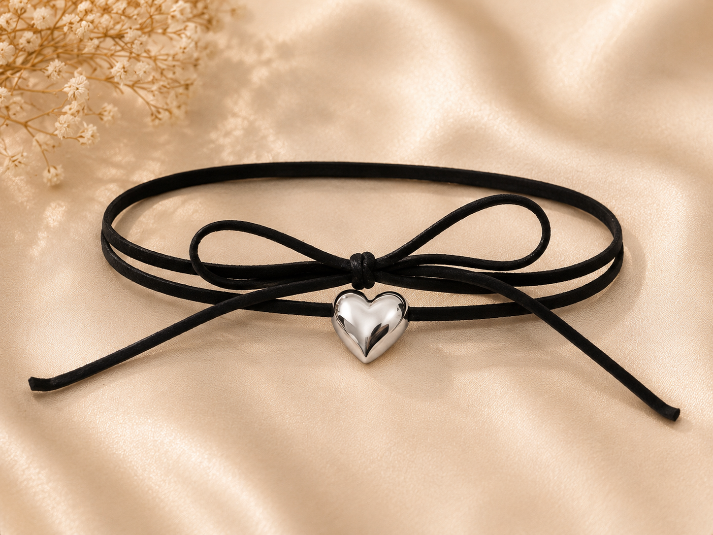 choker corbatero corazón plateado