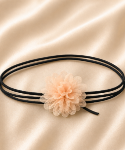Choker negro de tiras finas para con flor de tela coral