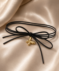 choker corbatero con dije mariposa dorado