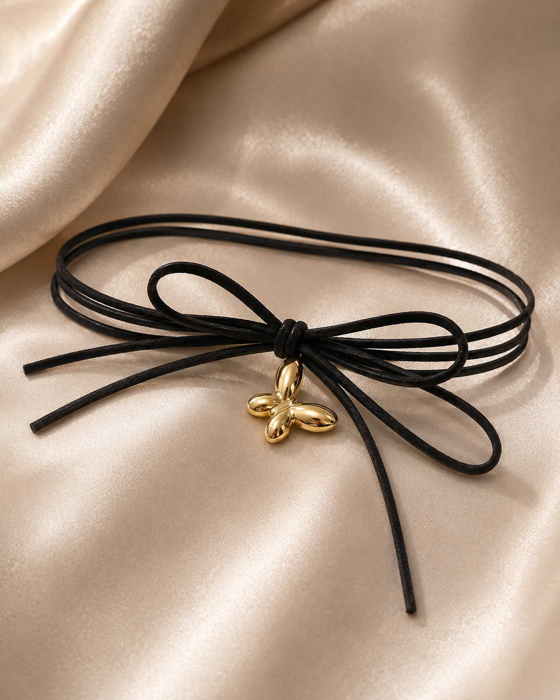 choker corbatero con dije mariposa dorado