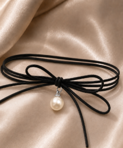 choker corbatero con dije perla plateado