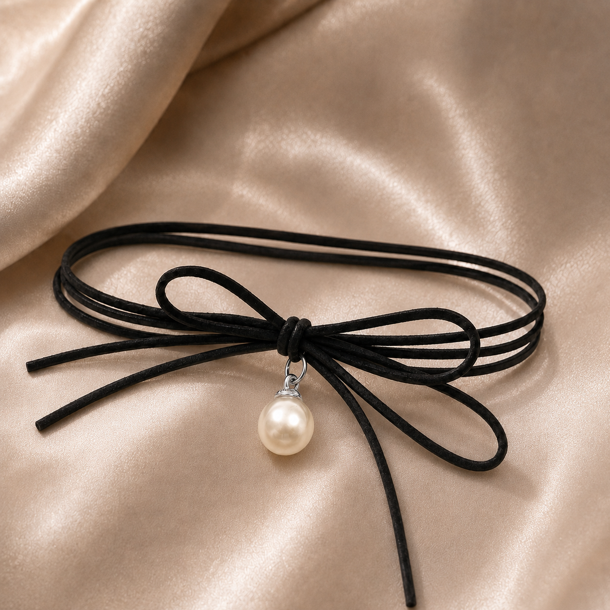 choker corbatero con dije perla plateado