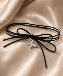 choker corbatero con dije mariposa plateado