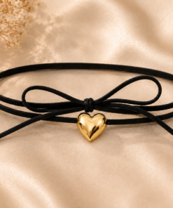 choker corbatero con dije corazón dorado