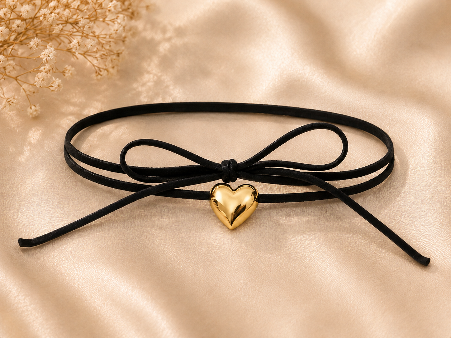 choker corbatero con dije corazón dorado