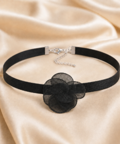 Choker negro con flor negro de tela para mujer