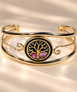 Brazalete de alpaca con diseño Árbol de la Vida lila