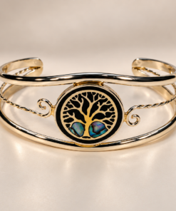 Brazalete de alpaca con diseño Árbol de la Vida turquesa