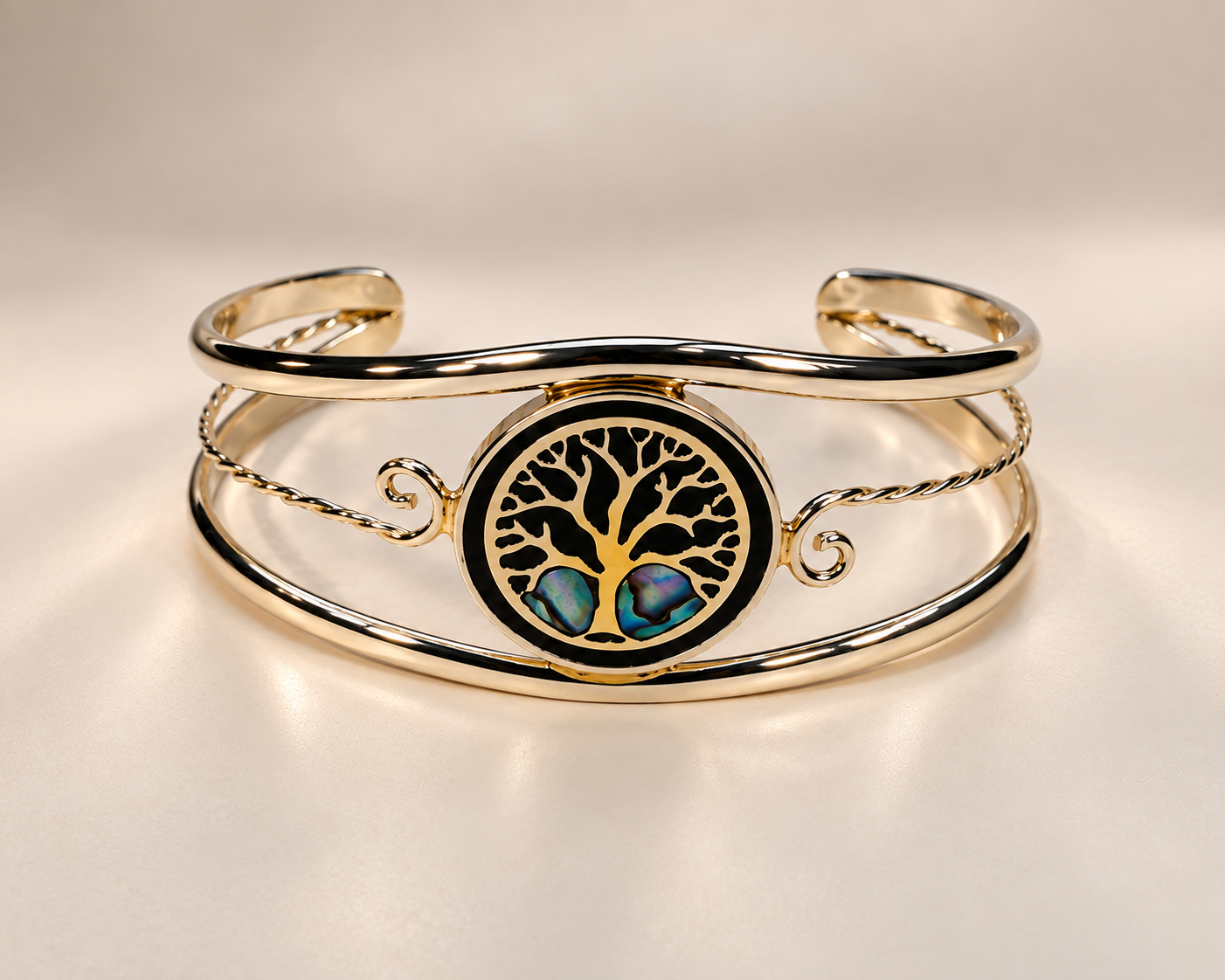 Brazalete de alpaca con diseño Árbol de la Vida turquesa