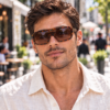 Lente de sol unisex KAEL envolvente de gran formato con montura carey y cristales marrones